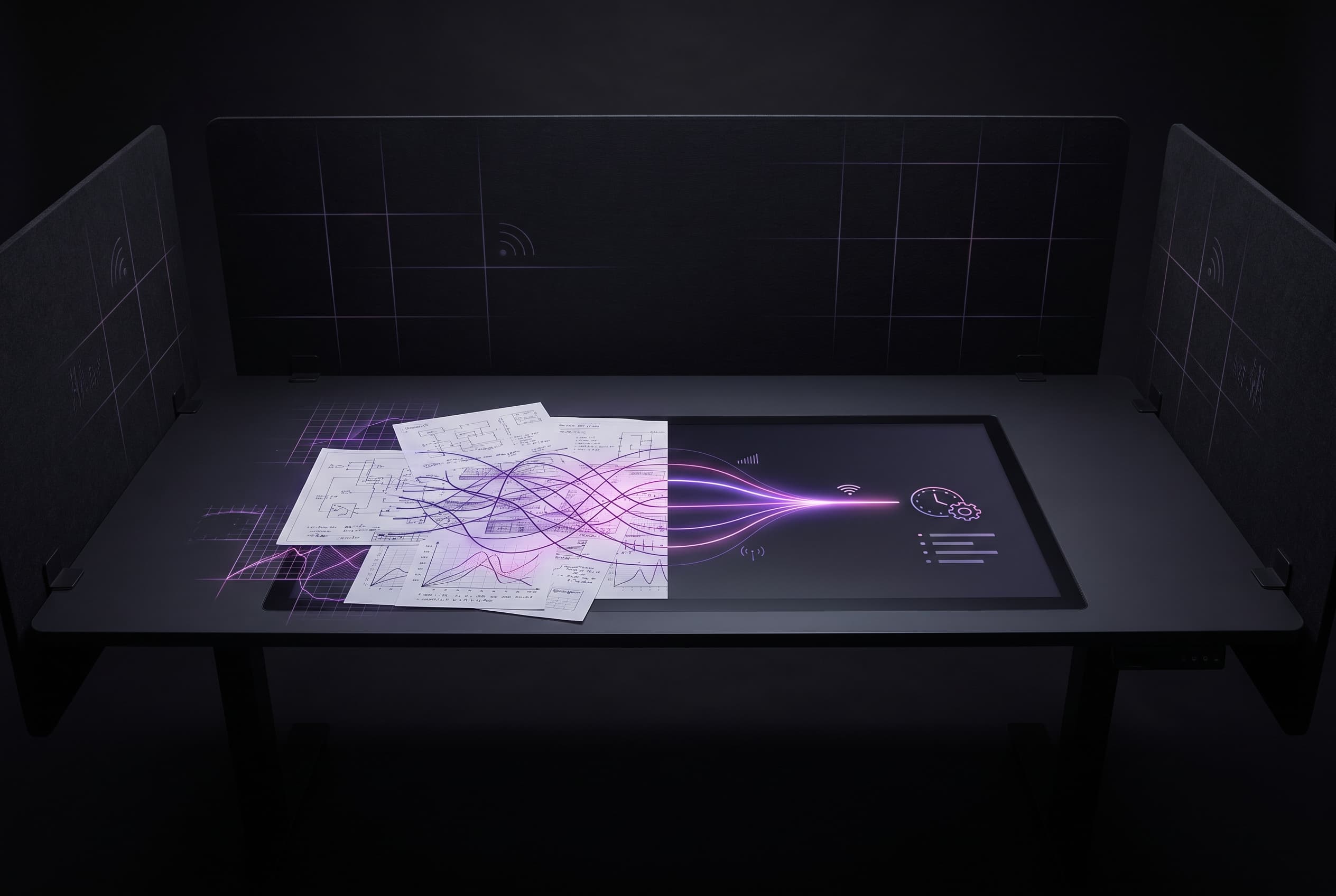 Split-screen composition contrasting raw, unrefined AI output with considered, refined output